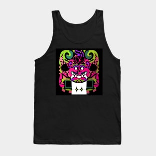 smile panther in el salvador codex style ecopop cat design wallpaper tribal art Tank Top